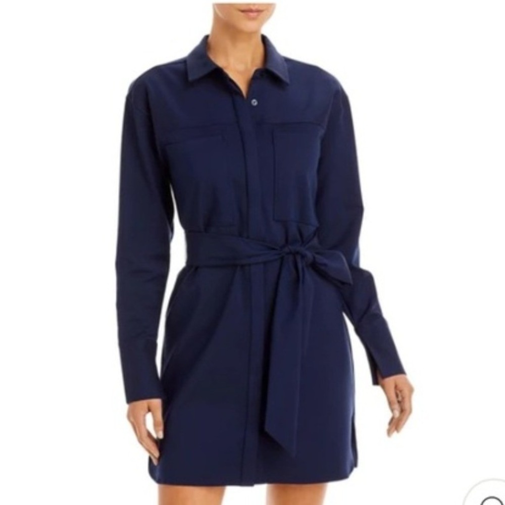 Good American Navy Blue Utility Shirt Dress Long Sleeve Tie Waist Size 0